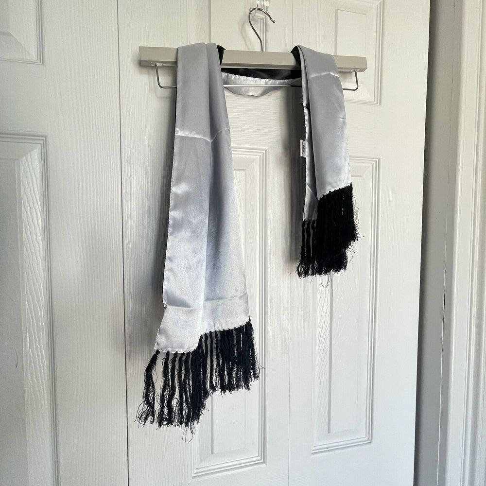 Reversible Scarf Fringe Gray And Black 38 x 12 Polyester - Picture 6 of 9